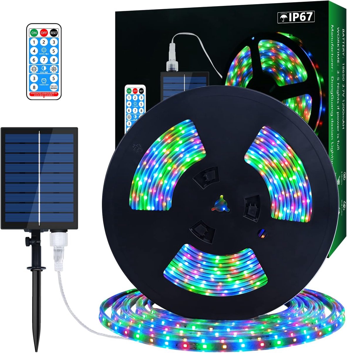 SnelShoppen - Solar LED Strip 10 Meter Multicolor met 560 LED Lichten en 17-toetsen RF Afstandsbediening voor Tuin, Feest, Keuken, Zwembad, en Binneng