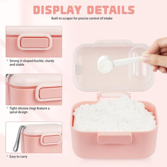 Melkdoseerder, 400 ml, draagbare melkpoederdispenser, formulepoedercontainer, opbergdoos, melkpoeder, opbergdoos voor melk (roze) — afbeelding 2