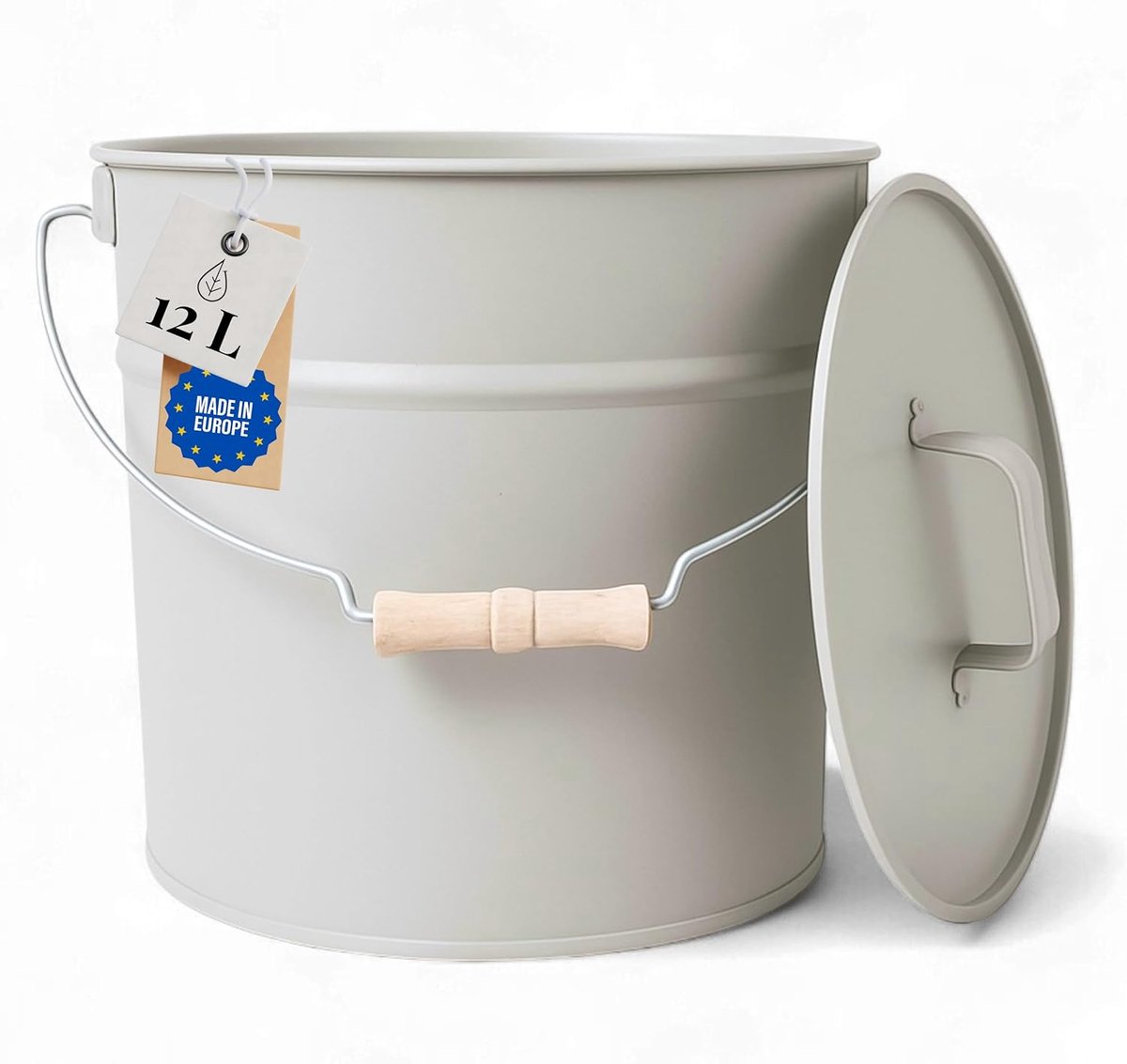 Asbak met deksel 12 liter - greige gegalvaniseerd - elegant ontwerp - ideaal voor moderne haarden - ShopVlot