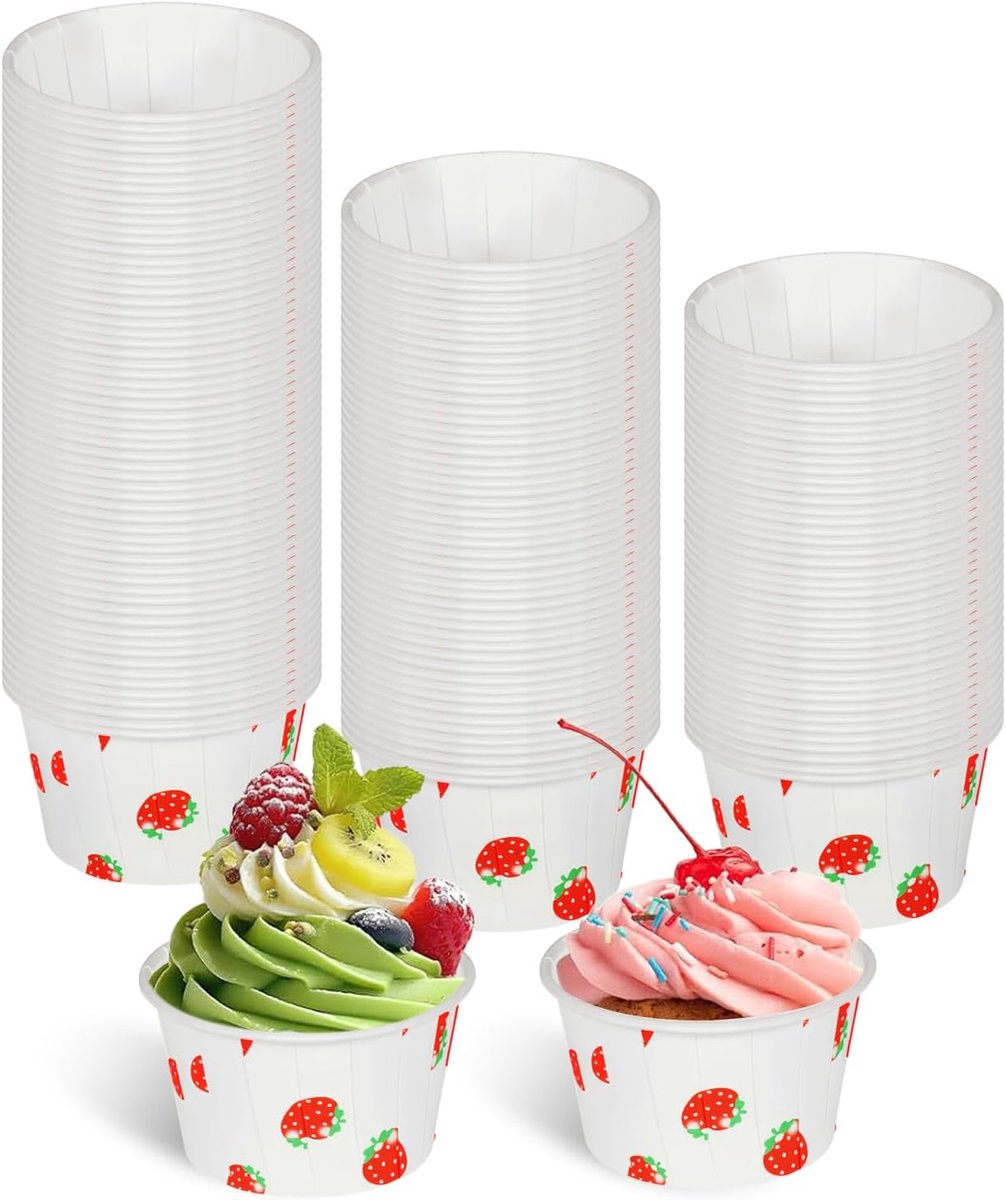 Cupcake moulds 150 stuks - mini muffin vormpjes - aardbeienprint - ideaal voor feestjes - ShopVlot