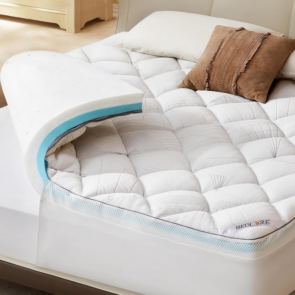 Mattress Protector 63 x 200 cm - Memory Foam Gel - Ademend - Optimale lichaamssteun - ShopVlot