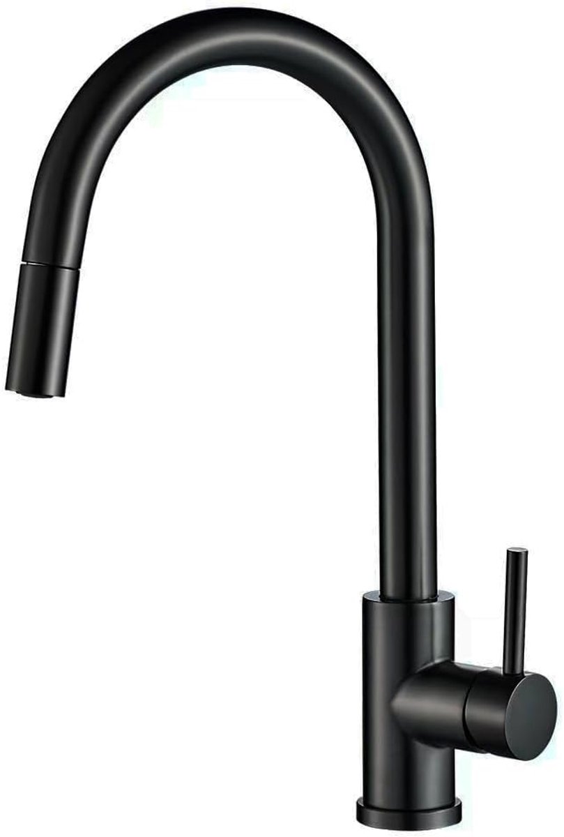 SnelShoppen - Keukenkraan met Uittrekbare Nek Zwart Mat - Flexibele Mengkraan met Afneembare Handdouche voor Keuken - Modern Design voor Eenvoudig Sch