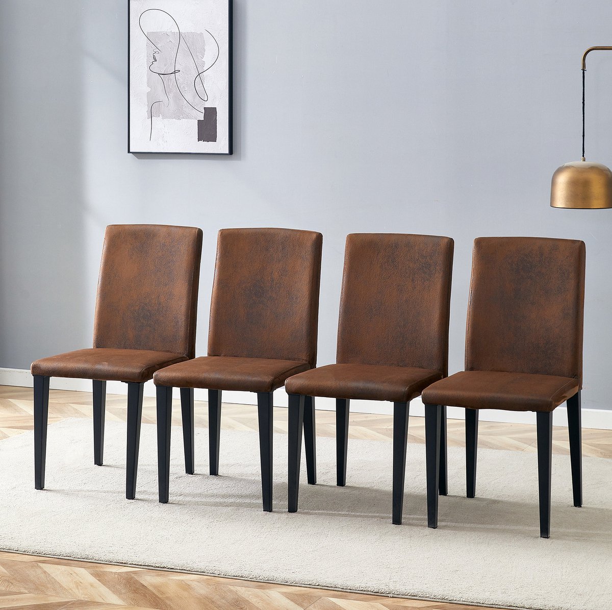 COVREO Eetkamerstoel set van 4 90 cm bruin, stof en metaal met hoge rugleuning Bruin+zwart