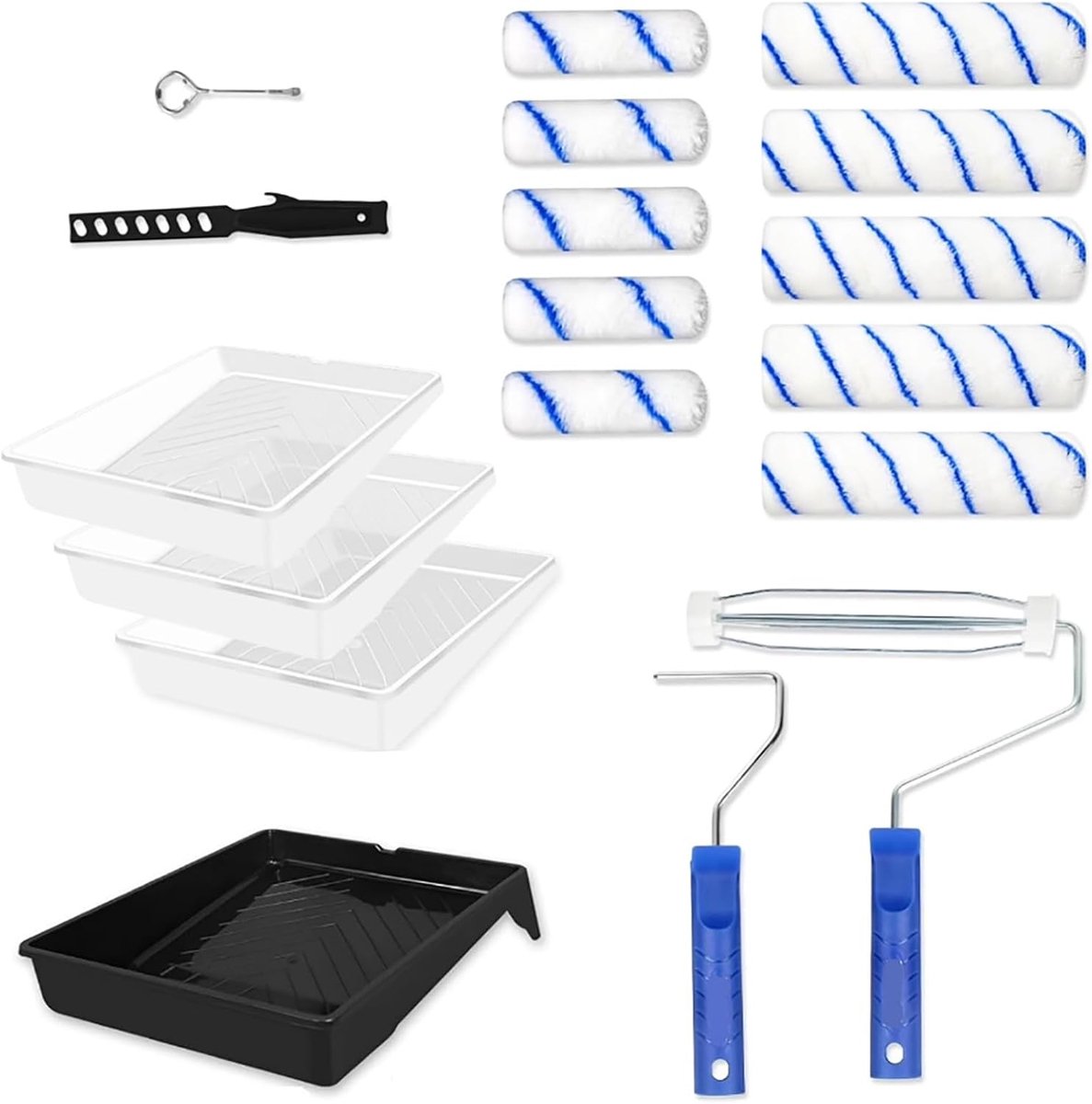 Verfroller set 10,5 cm - 5,9 inch en 4,3 inch - Inclusief verftray en schraper - Ideaal voor muren en plafonds - ShopVlot