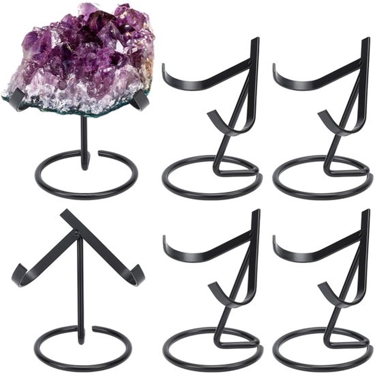 6 stuks metalen kristallen bolhouder, ijzeren ezelstandaard, decoratieve kristallen bolstandaard voor rotsen, geodes, hartstenen, zwart, 7,5 x 9,6 x 10,2 cm