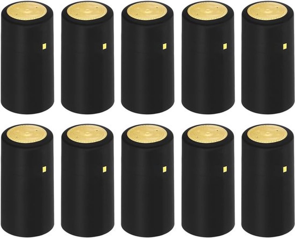 PVC Shrink Caps voor Wijnflessen, Pack van 100 Shrink Caps met Tear Off Loop, Heat Shrink Cap voor Wijnkelder en Thuisgebruik Zwart/Goud, 30 x 60 mm
