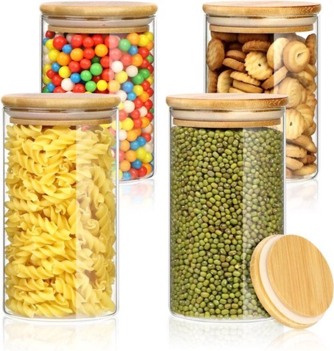 Voorraadpotten set van 4 - glazen luchtdichte containers met bamboedeksel 550 ml/700 ml