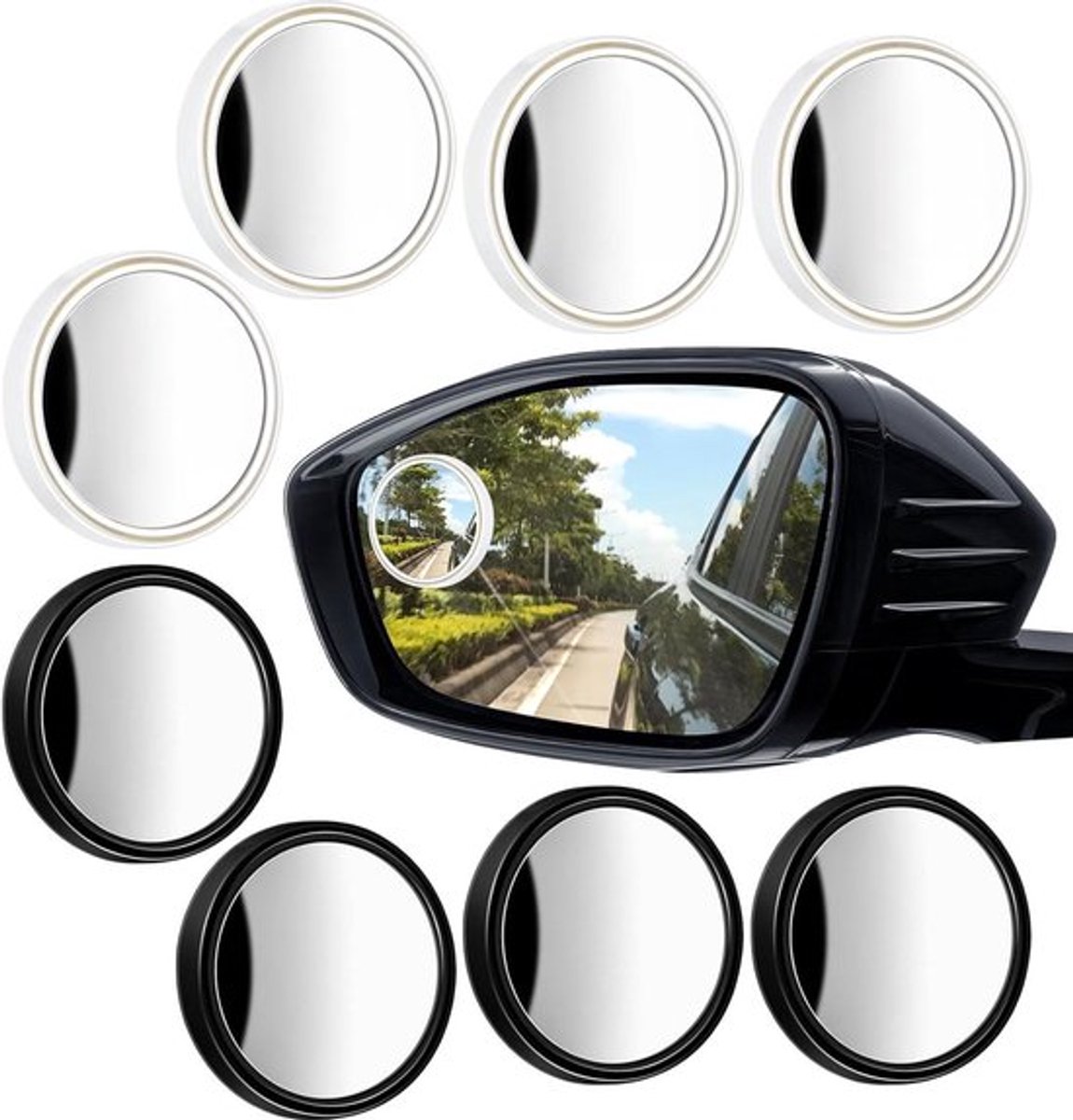 Set van 2 mini dode hoekspiegels met 360° verstelbare zelfklevende bevestiging en groothoekspiegelfolie voor betere zichtbaarheid tijdens het rijden