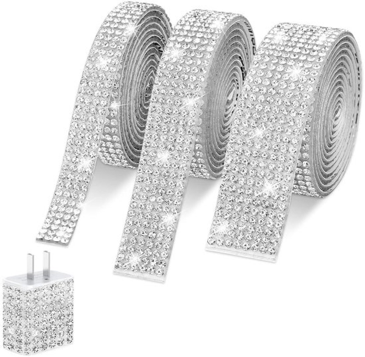 Zelfklevende glitterband met strassstenen - Zilver - 3 rollen - Decoratie voor kunsthandwerk en DIY