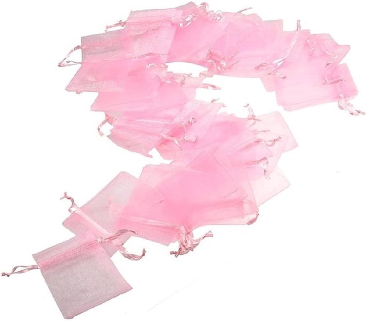 Organza Zakjes voor Bruiloft, Verjaardag en Feest - Set van 50 stuks, Roze, 9 cm x 7 cm, met Trekkoord