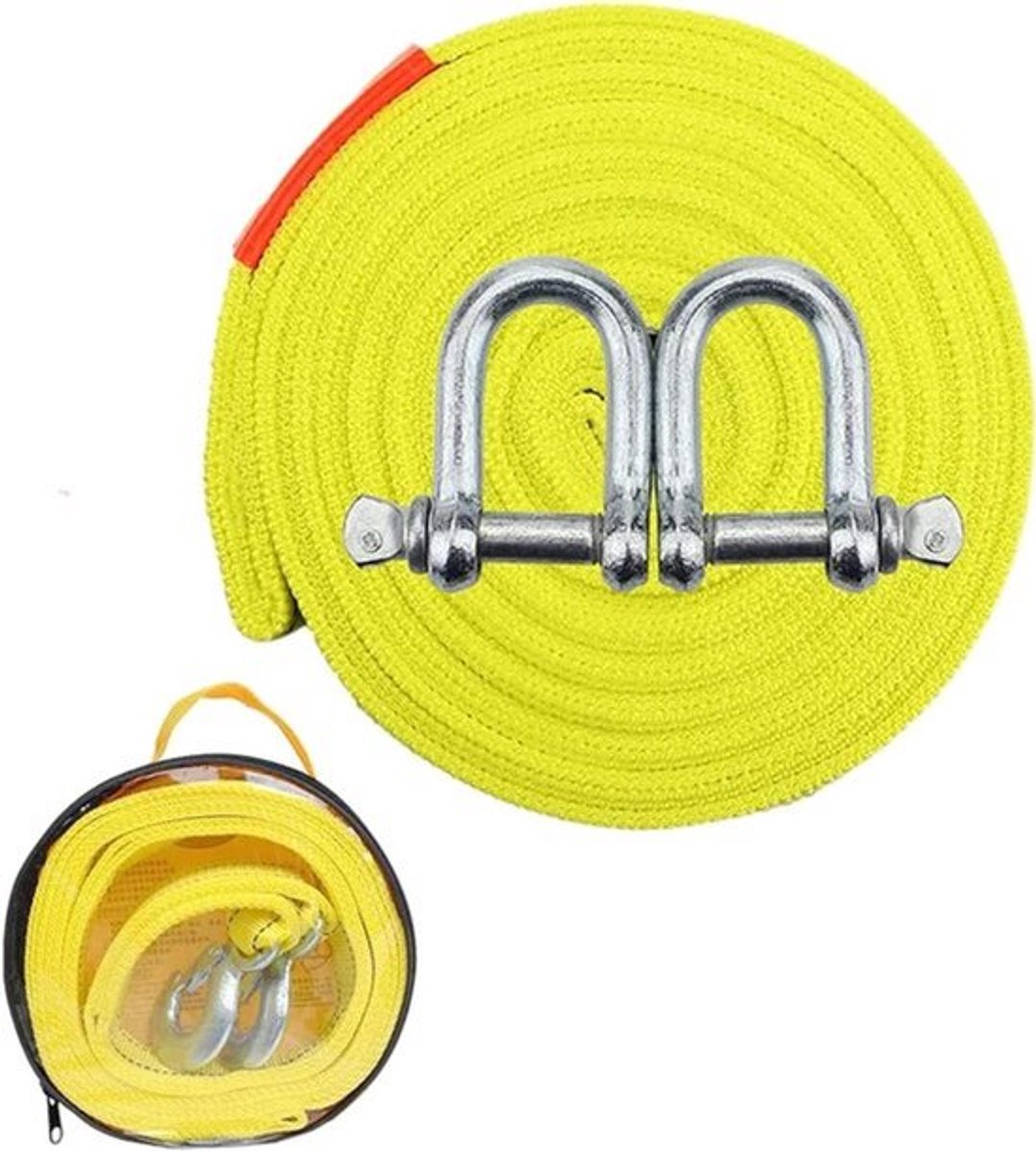 Sleepkabel 4 m/5 T auto-trekband met 2 U-vormige haken en opbergtas, zeer sterke nylon riem