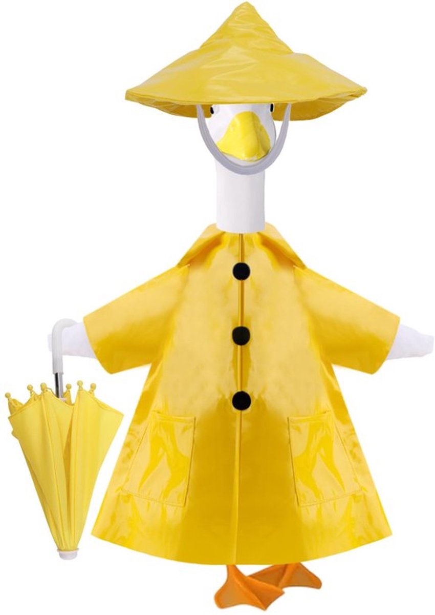 3-delige Porch Goose Outfit Set, Gele Regenjas met Hoed en Paraplu 23" Concrete Goose Kledingkostuum voor Zomer Buiten Gazon Tuin