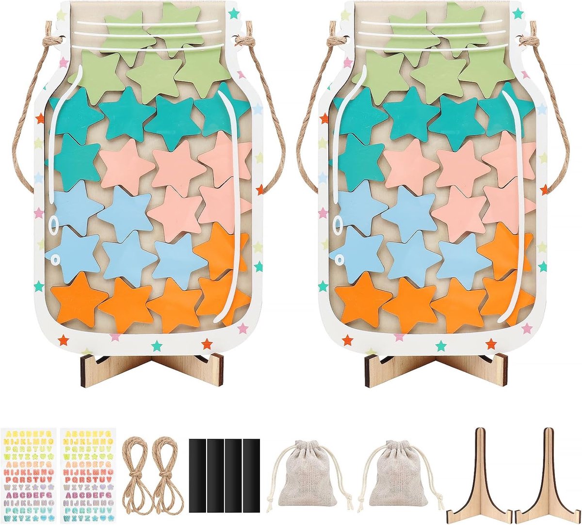 Set van 2 houten beloningsglazen voor kinderen - magnetisch met stickers - beloningssysteem - ShopVlot