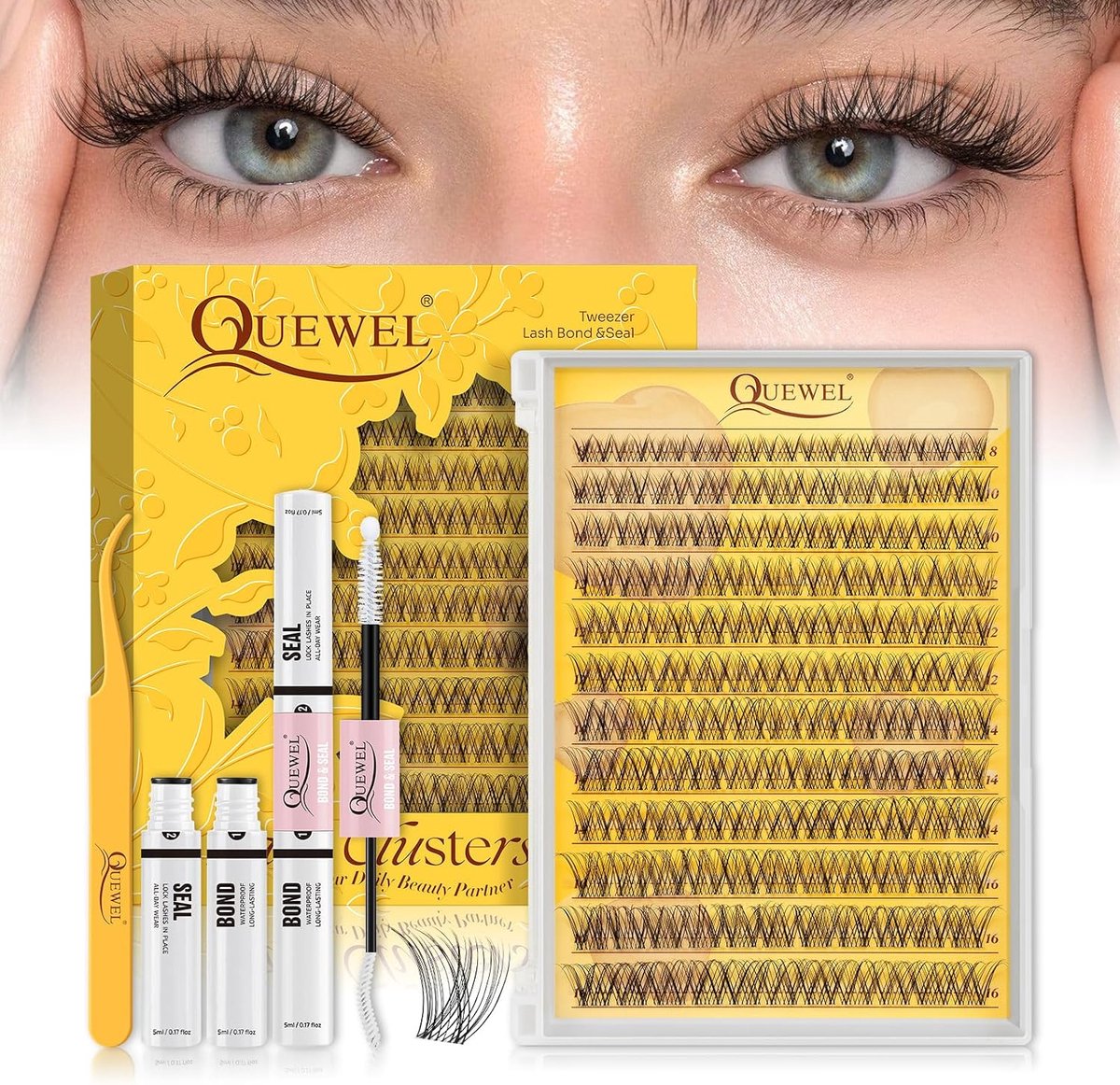 Wimperextensions set delicate - clusterwimpers met dunne band - natuurlijke look - inclusief wimperlijm en verzegeling - ShopVlot