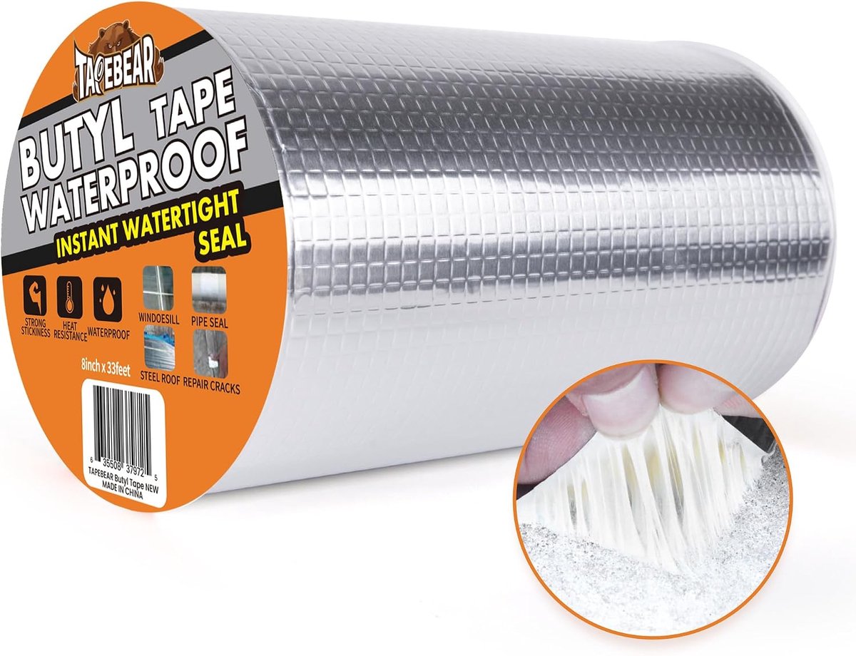 Butyl afdichtingstape 20,3 cm x 83 m - Aluminiumfolie - Waterdicht - Ideaal voor reparatie van daken - ShopVlot