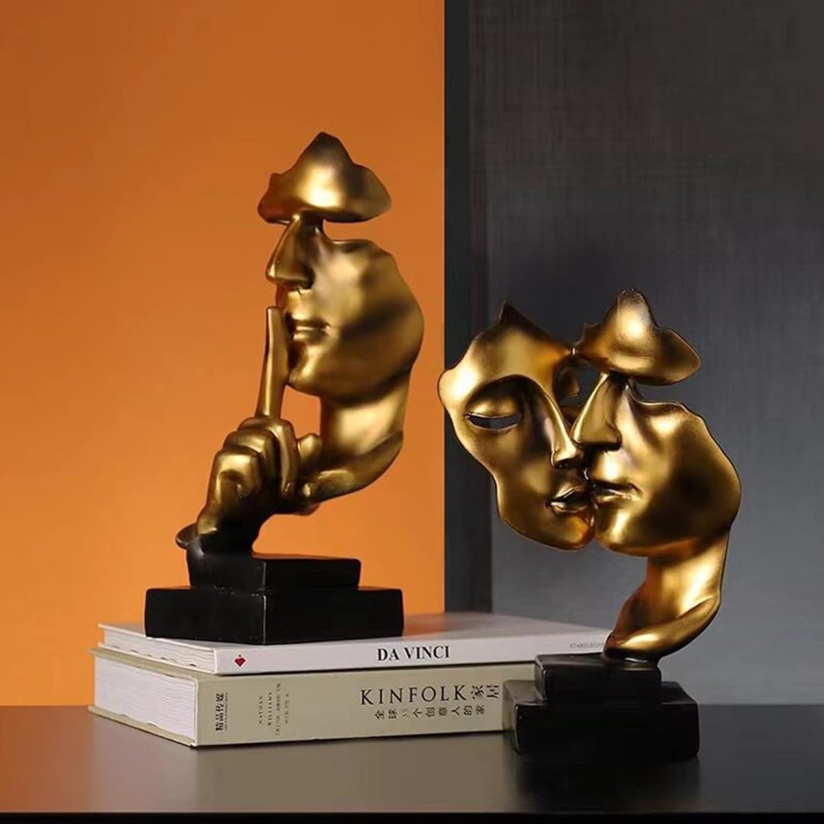 Beeldhouwwerk Decoratie - Moderne Hars Sculptuur - Zwart/Goud - Perfect voor Woonkamer - ShopVlot