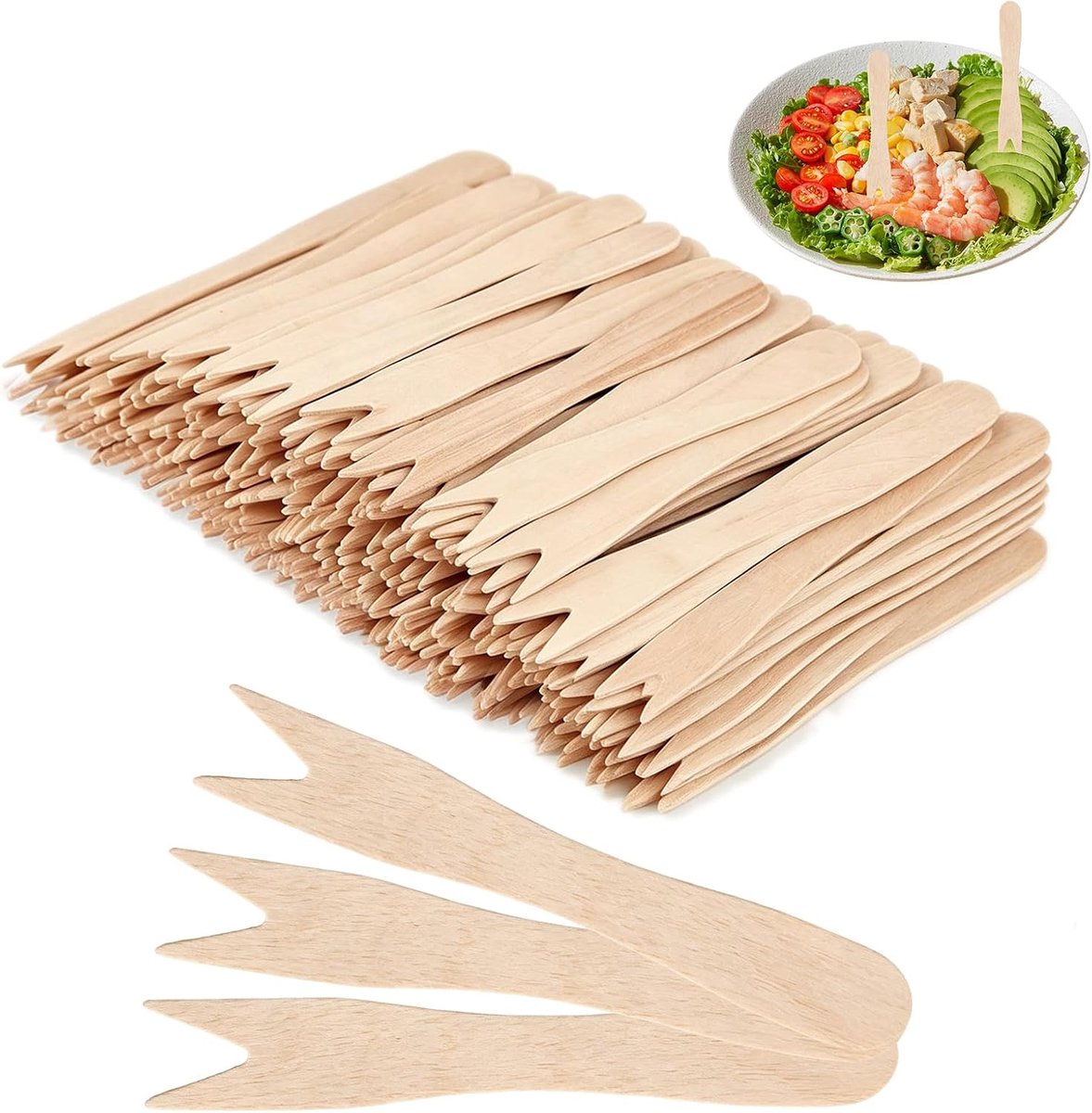 Frietvorken 200 stuks - 85 mm - houten berkenhout - veilig voor kinderen - ShopVlot