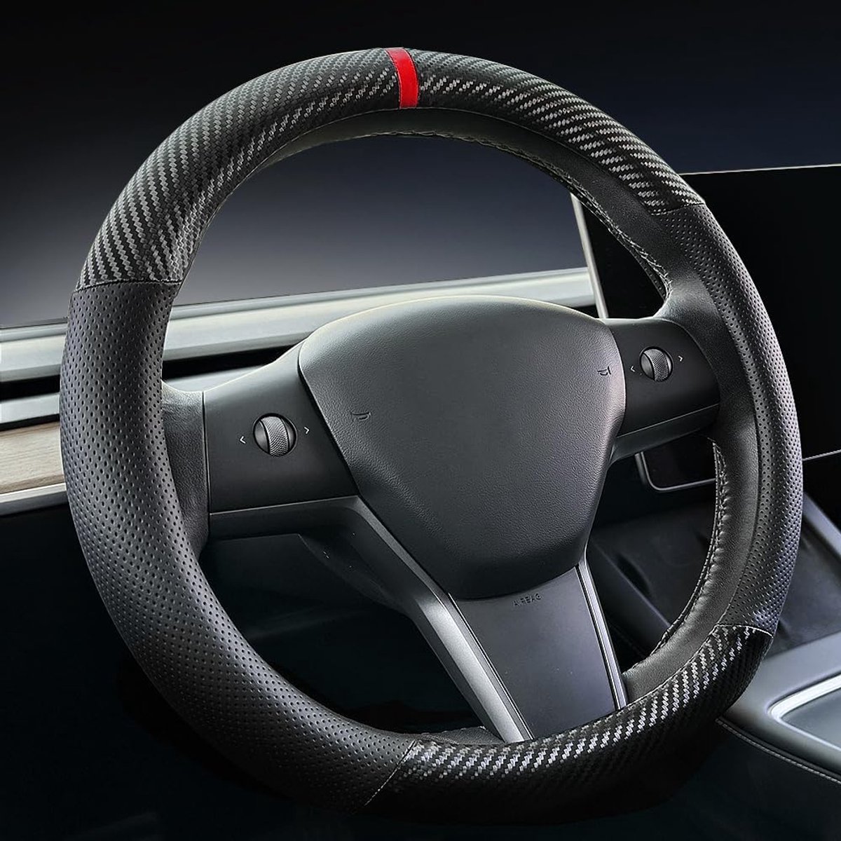 Stuurwielhoes voor Tesla Model 3/Y - Premium carbon fiber - Verbeterde grip - Comfortabel rijden - ShopVlot