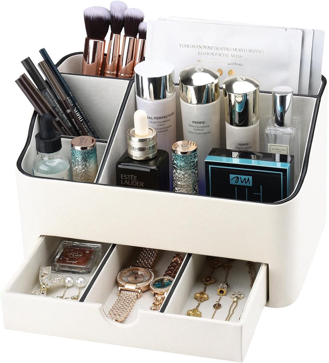 Makeup organizer met lade - compact - PU leer - stijlvolle opbergruimte voor je make-up - ShopVlot
