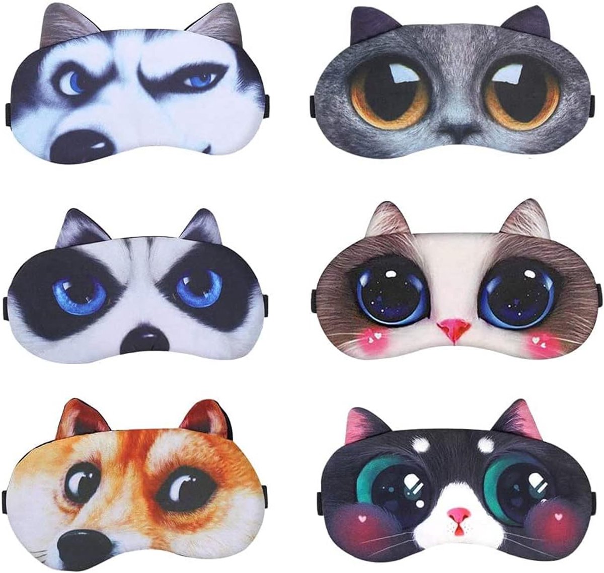 Oogmasker Pack van 6 - Dierenthema - Comfortabel en Wasbaar - Ideaal voor Reis - ShopVlot