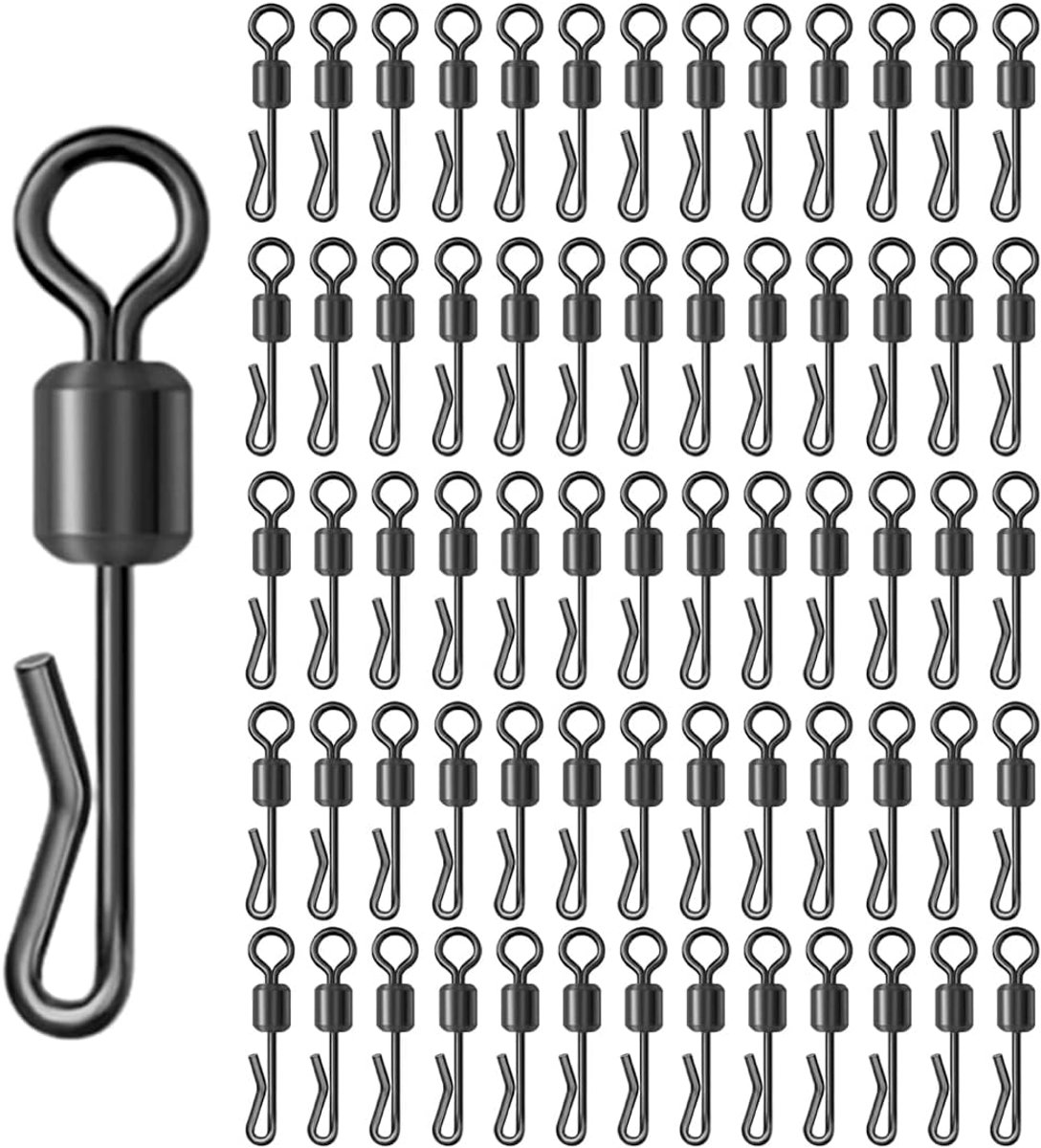 SnelShoppen - 50 Stuks Vis Swivels, Q-vormige Snelle Verandering Clips, Duurzame Verbindingen van RVS en Koper, Zwarte Visaccessoires voor Eenvoudig V