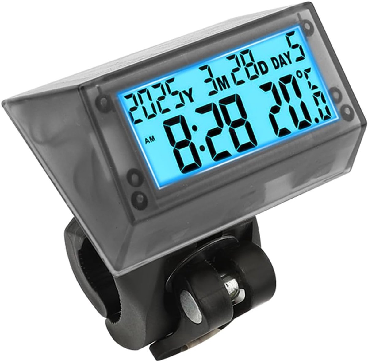 LCD Solar Auto Klok Blauw - Waterdicht Schokbestendig met Beugel - Multifunctioneel met Tijd, Datum, Temperatuur - ShopVlot