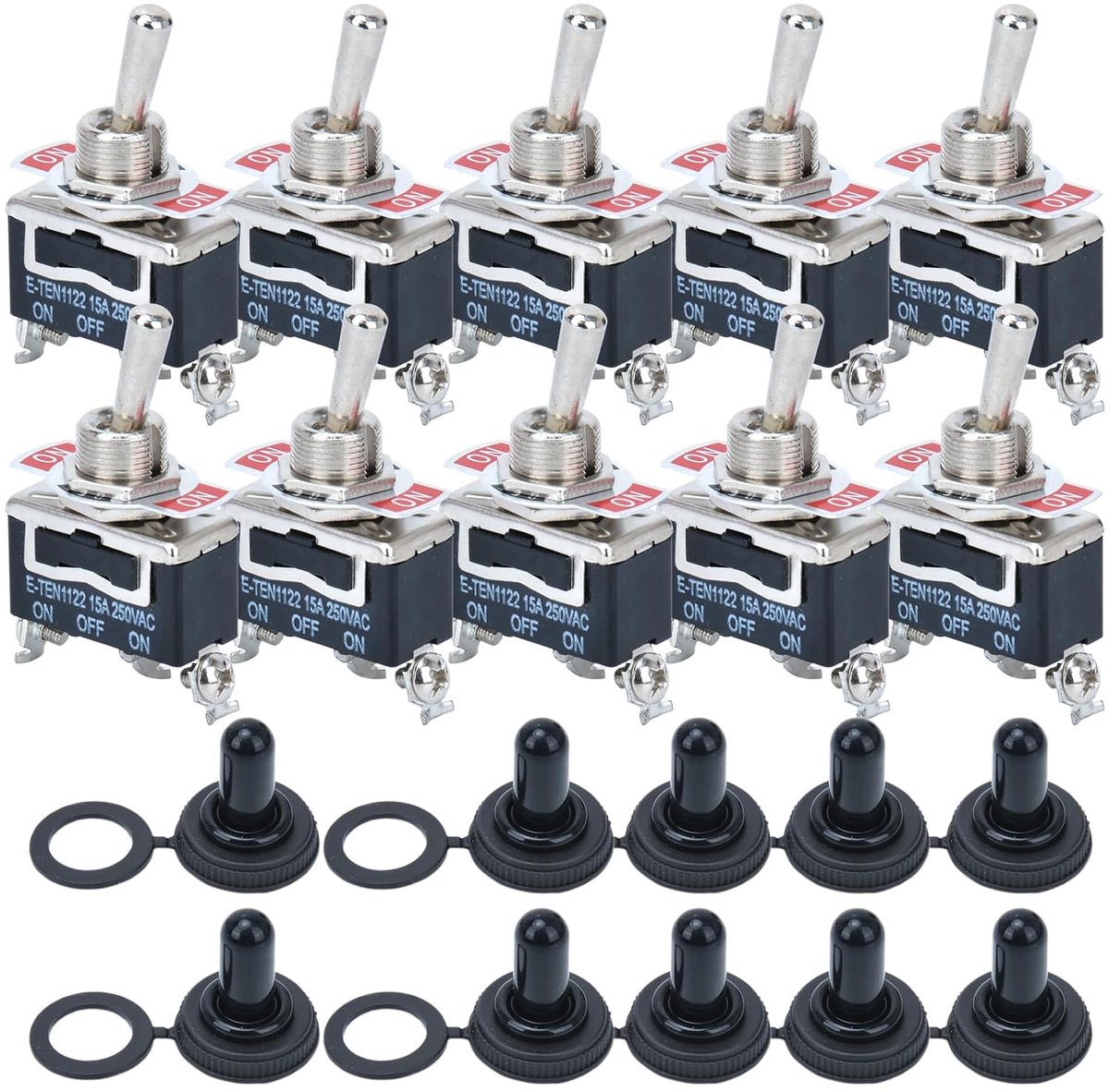 Rocker switches 10-pack - 15A, 250V en 20A, 125V - met waterdichte beschermkap - eenvoudig te installeren - ShopVlot