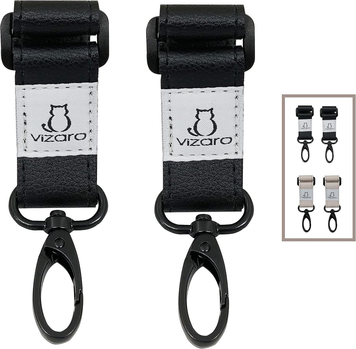 Stroller hooks 2 stuks - zwarte eco-lederen riem - 360 graden draaibaar - elegant voor tassen - ShopVlot