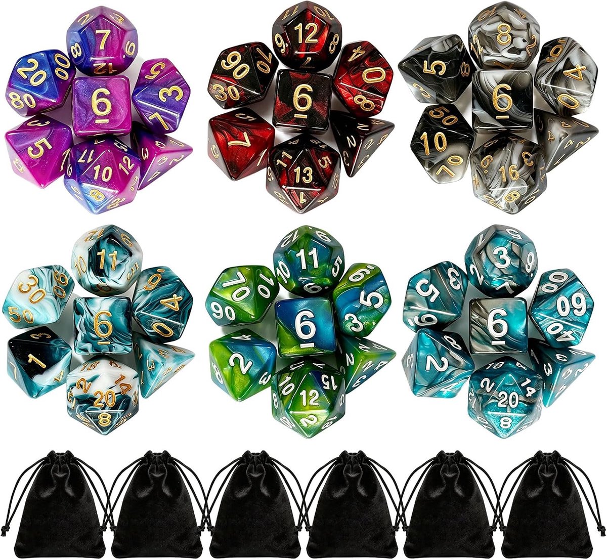 DND-dobbelstenenset - 7-delige set - kleurrijk - voor tabletop games - ShopVlot