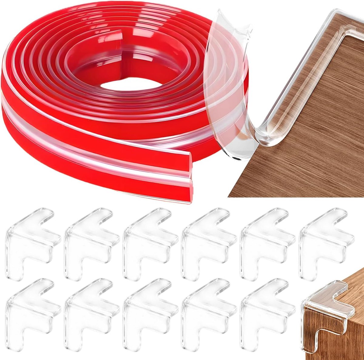 Hoekbescherming 6 m - Transparant 10 x 10 x 2,6 mm - 12 hoeken - Beschermt meubels en muren - ShopVlot
