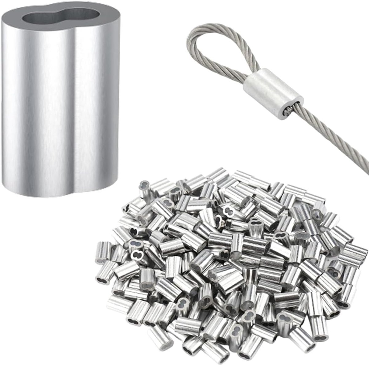 Aluminium sleeves voor kabels en touwen - 100 stuks - met dubbele gaten - voor veilige bevestiging - ShopVlot