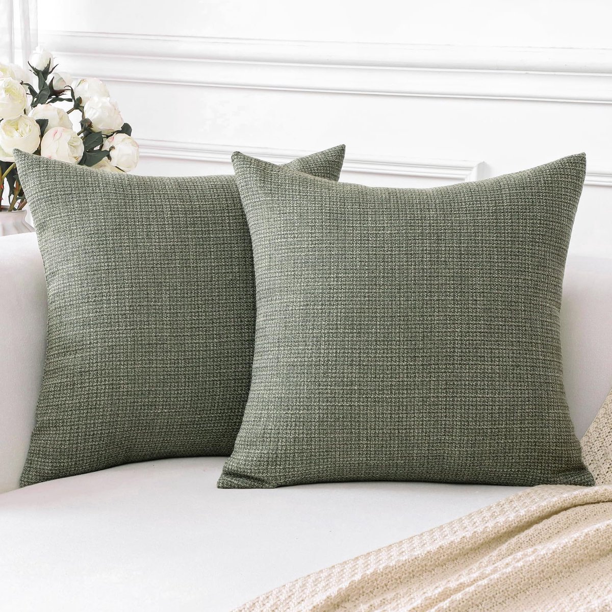 Kussenslopen set van 2 - linnen 60 x 60 cm - grijs groen - perfect voor woondecoratie - ShopVlot