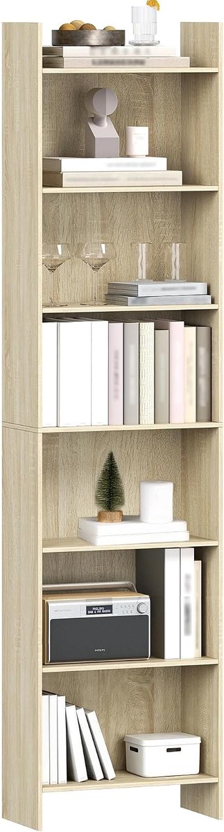 Hzuaneri vrijstaande boekenkast, 7 vakken, 197,4 cm, eikenbeige