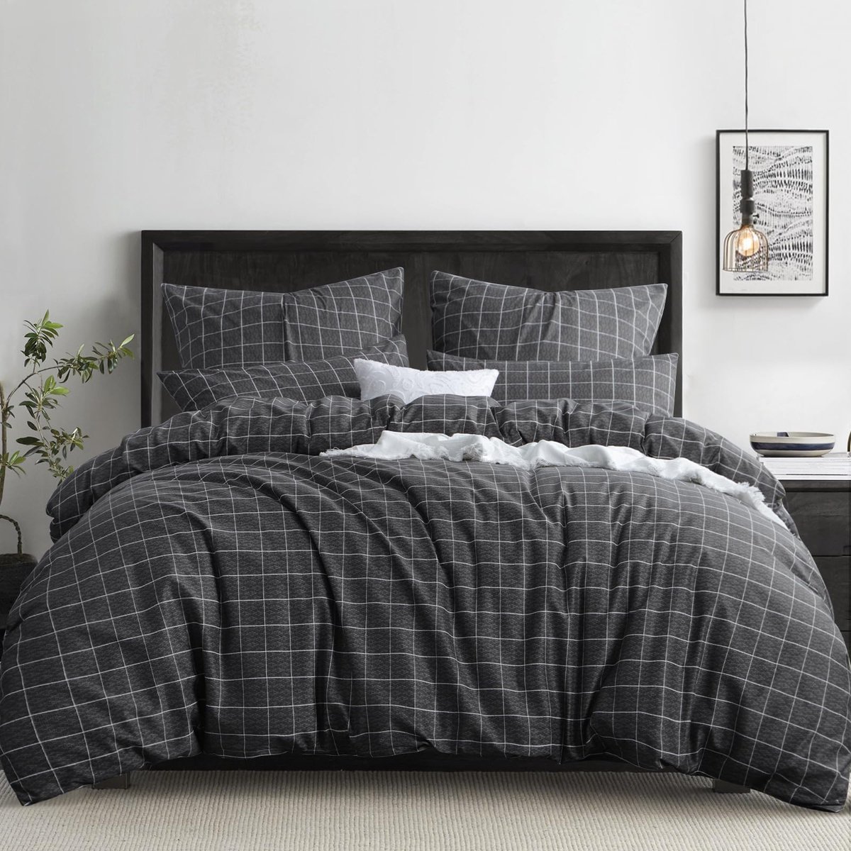 Beddengoed 200 x 200 cm - antraciet rooster - 100% microvezel - ultiem slaapcomfort - ShopVlot
