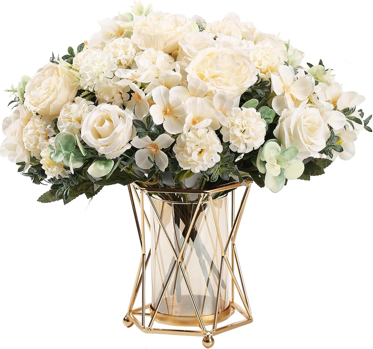 Kunstbloemen Pioenhortensia Boeket - Crème Wit Zijden Rozen - Perfect voor Bruiloft en Huisdecoratie - ShopVlot