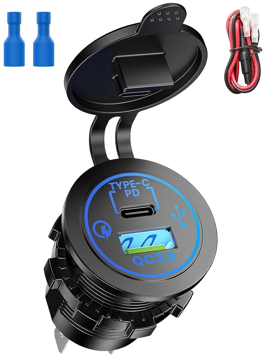 USB socket 12V/24V - 48W PD3.0 + QC3.0 - Snelle oplader - Ideaal voor onderweg - ShopVlot