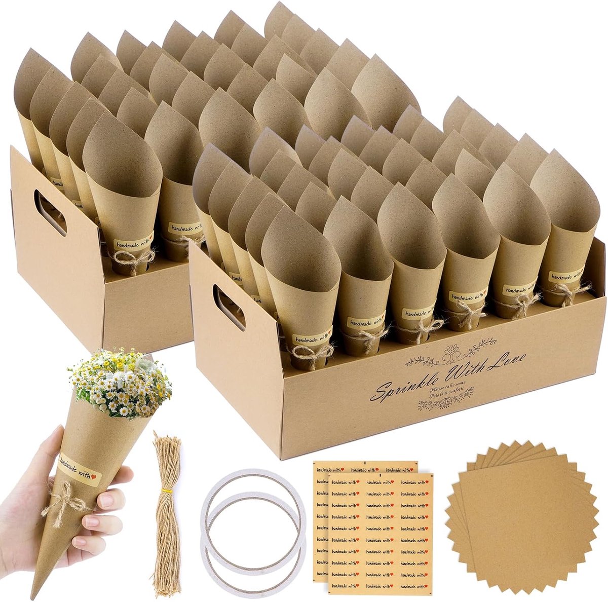 Confetti Cones voor bruiloften - 60 stuks houders - Kraft papier - Vintage decoratie voor petal party - ShopVlot