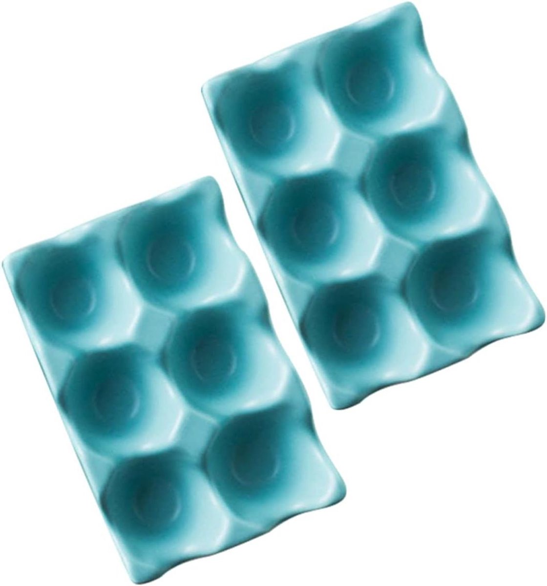 Eierrekje Keramiek - Eierhouder Stapelbaar - Keuken Opbergen - Antislip Bodem - 6 Eieren - Blauw
