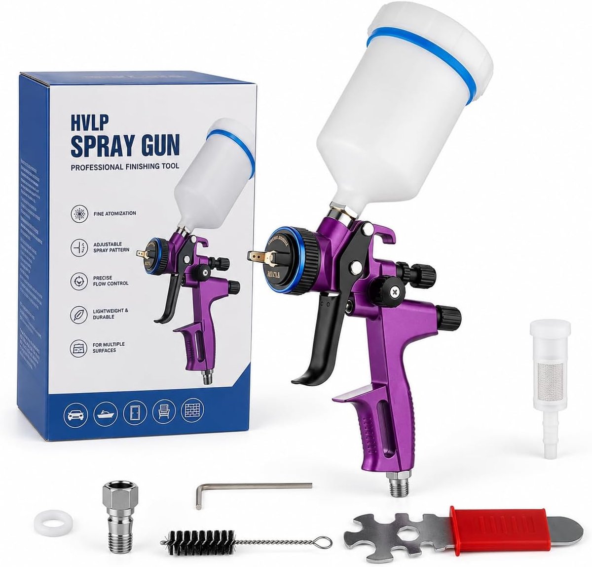 HVLP spuitpistool 1.3mm - professionele verfspuit met 600ml capaciteit - gelijkmatige verfapplicatie - ShopVlot
