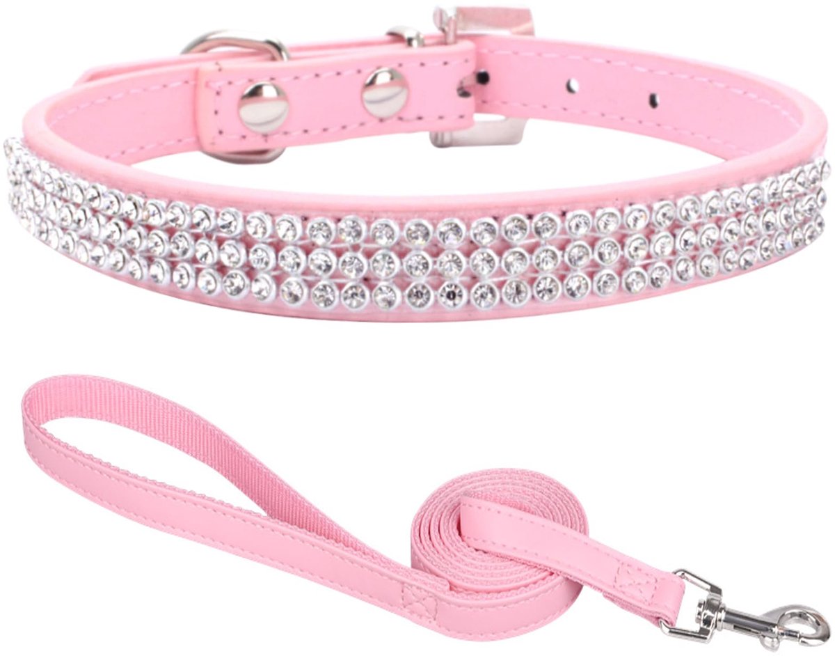 Hondenhalsband XS - roze - met strass steentjes - verstelbaar en stijlvol - ShopVlot