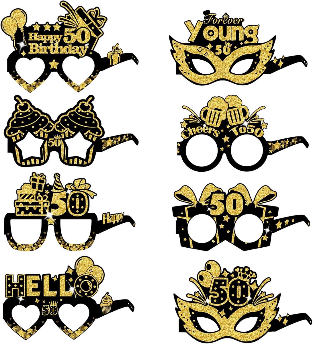 Verjaardagsfeest brillen set - 30 papieren brillen - zwart, goud, glitter - fotobooth decoratie voor mannen en vrouwen - ShopVlot