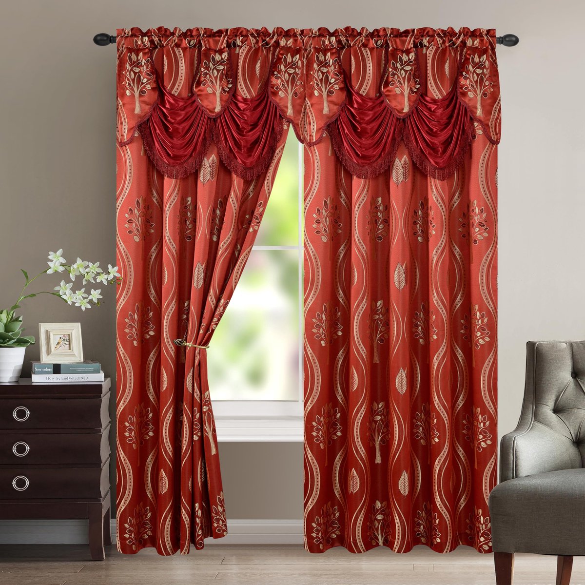 Gordijnpaneelset 137,2 cm x 213,4 cm - bordeaux - luxe volant - stijlvol en elegant - ShopVlot