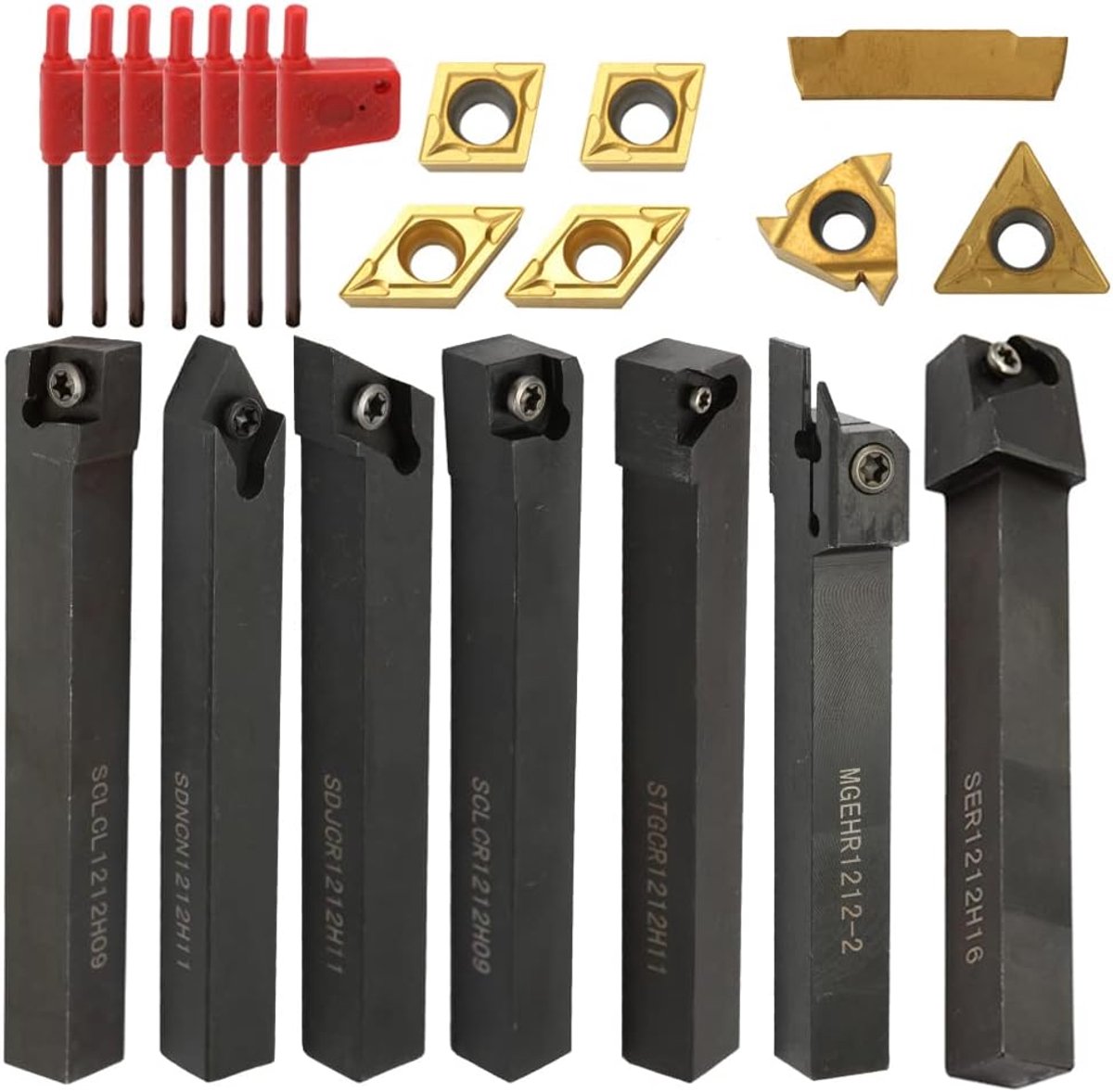 16mm shank 7-delige set - carbide insert gereedschap - voor metaalbewerking - verhoogt snijefficiëntie - ShopVlot