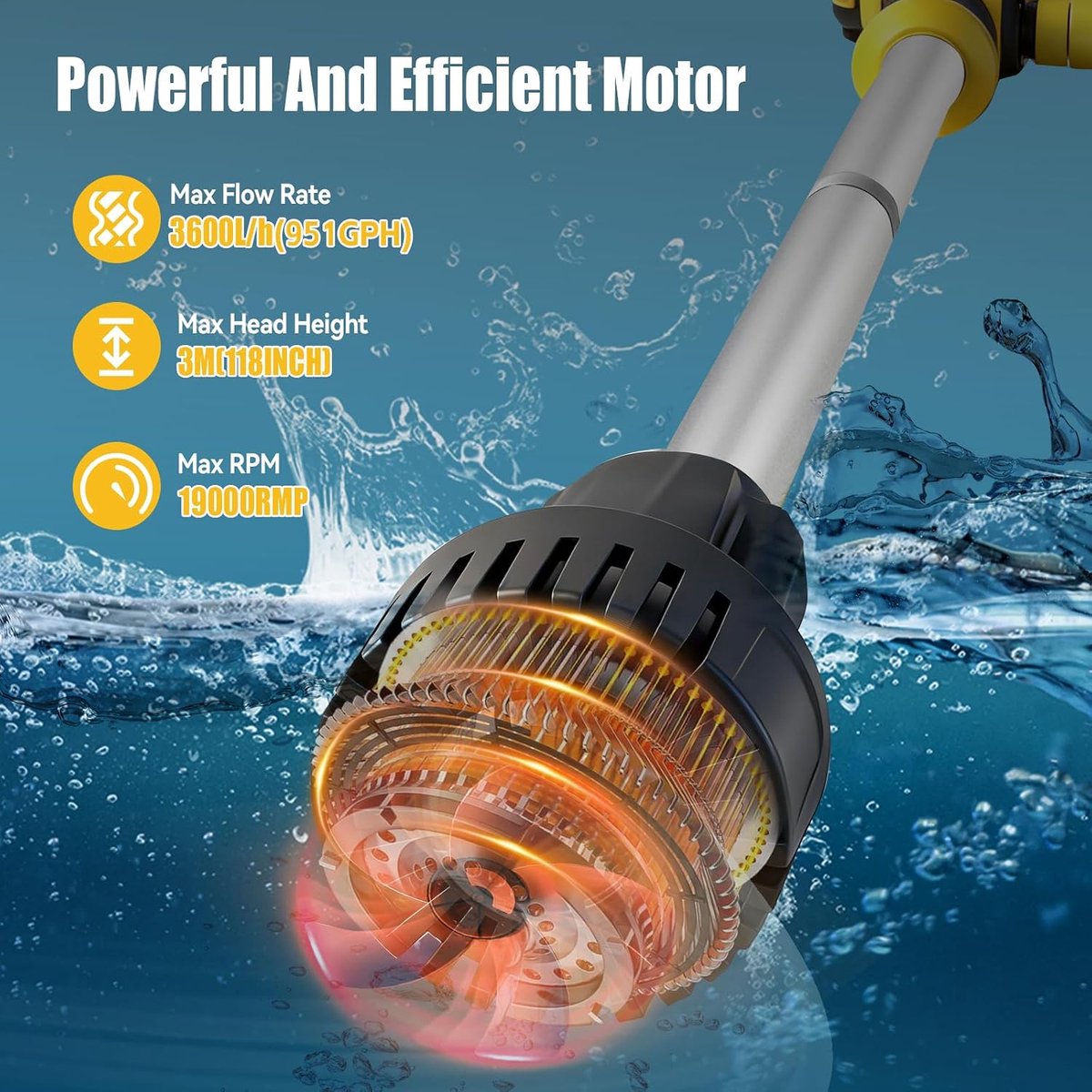 Draadloze wateroverdrachtspomp 3M - compatibel met Dewalt 18V/20V - 3600 l/h debiet - ideaal voor zwembad en tuin - ShopVlot