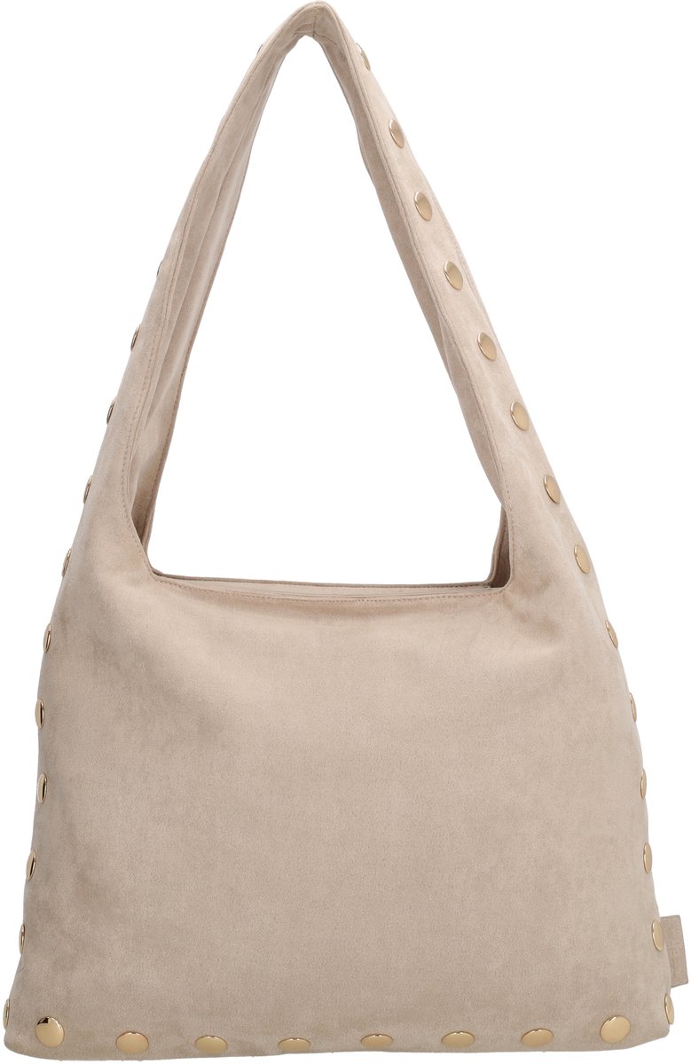 Zebra Trends Lilou Shopper - Faux Suède - Damestas - Schoudertas - Goudkleurige Studs - Ritssluiting - Ruime Shopper - Tote Bag - Dames Tas - Lichttaupe