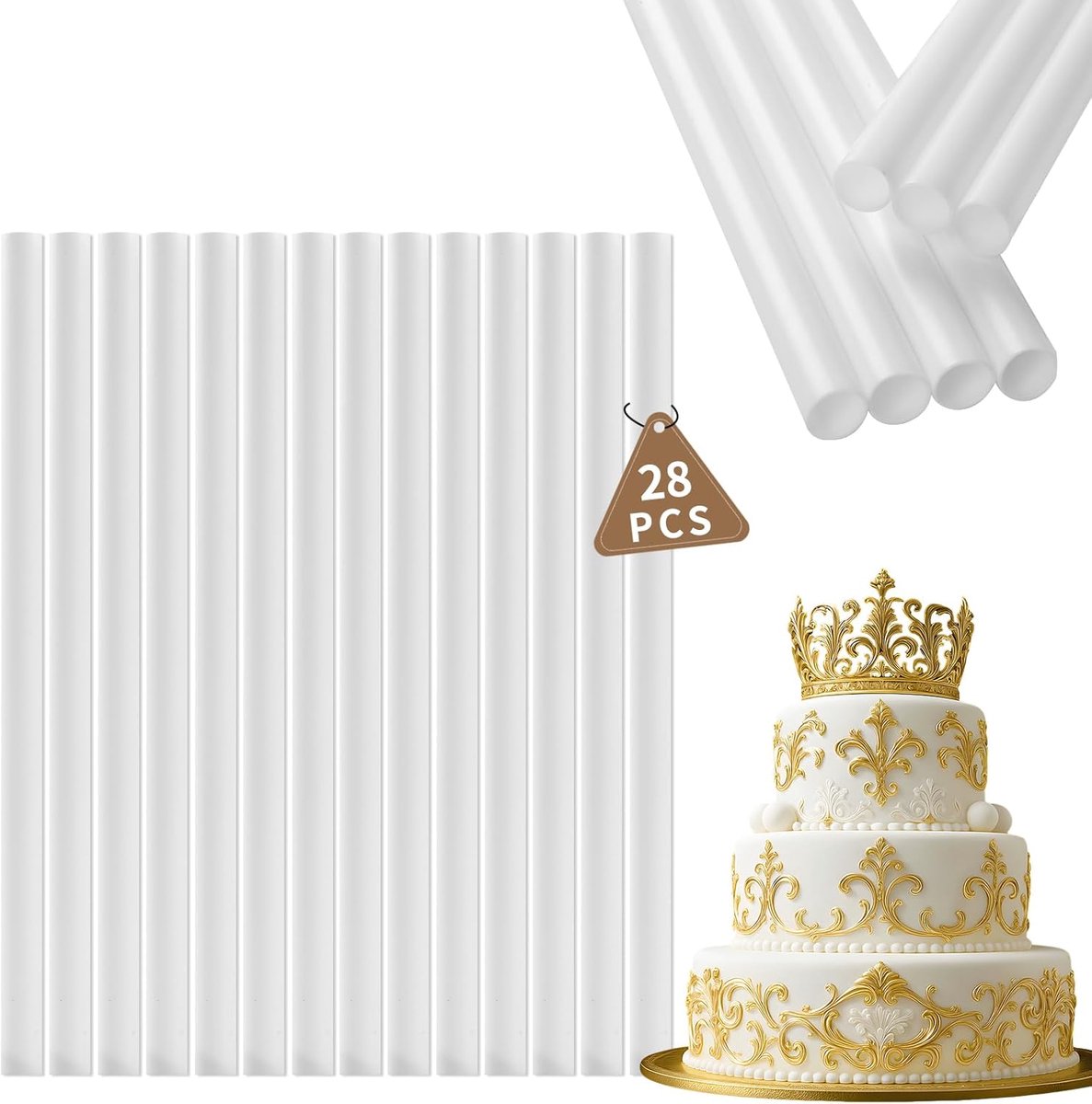 Cakeplugs 28pcs - 20cm herbruikbare kunststof ondersteuning - duurzaam en sterk - ideaal voor gelaagde taarten - ShopVlot