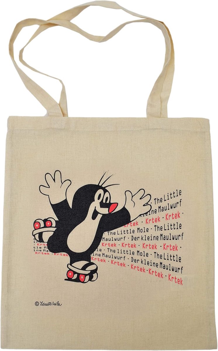 Katoenen tas 42x38cm - Beige/zwart - Dierenmotief - Herbruikbaar voor boodschappen - ShopVlot