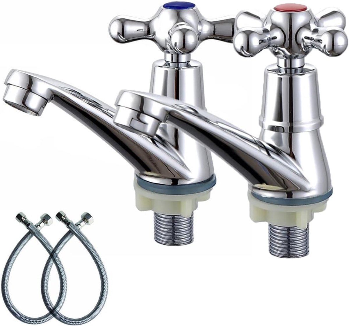 Basin kranen traditioneel paar - gepolijst chroom - aparte warm en koud - perfect voor badkamer - ShopVlot