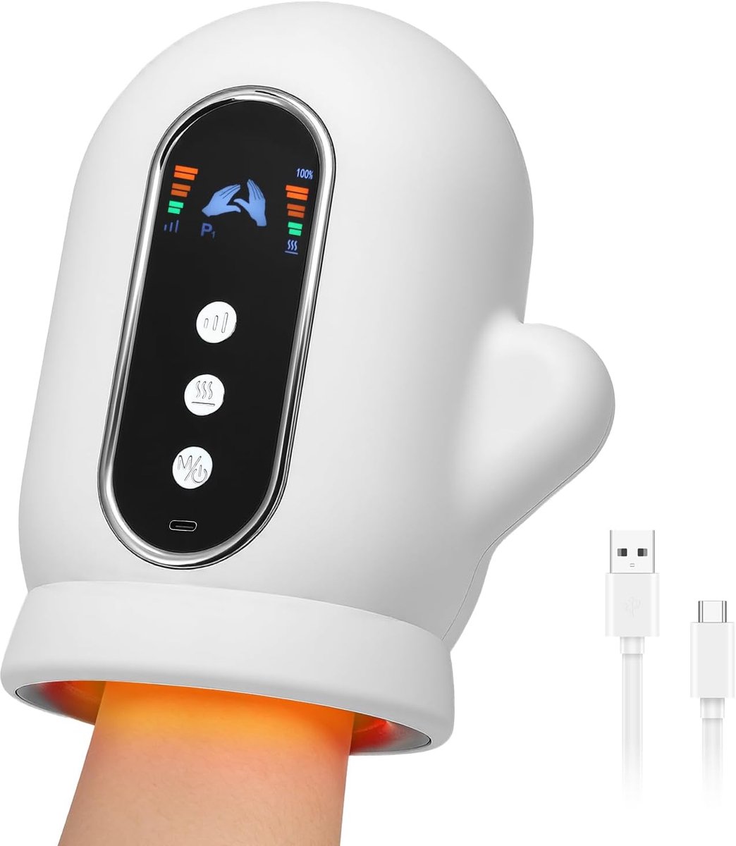 Handmassageapparaat met warmte - Draadloze massagehandschoen - 3 intensiteitsniveaus - Ontspanning voor handen - ShopVlot