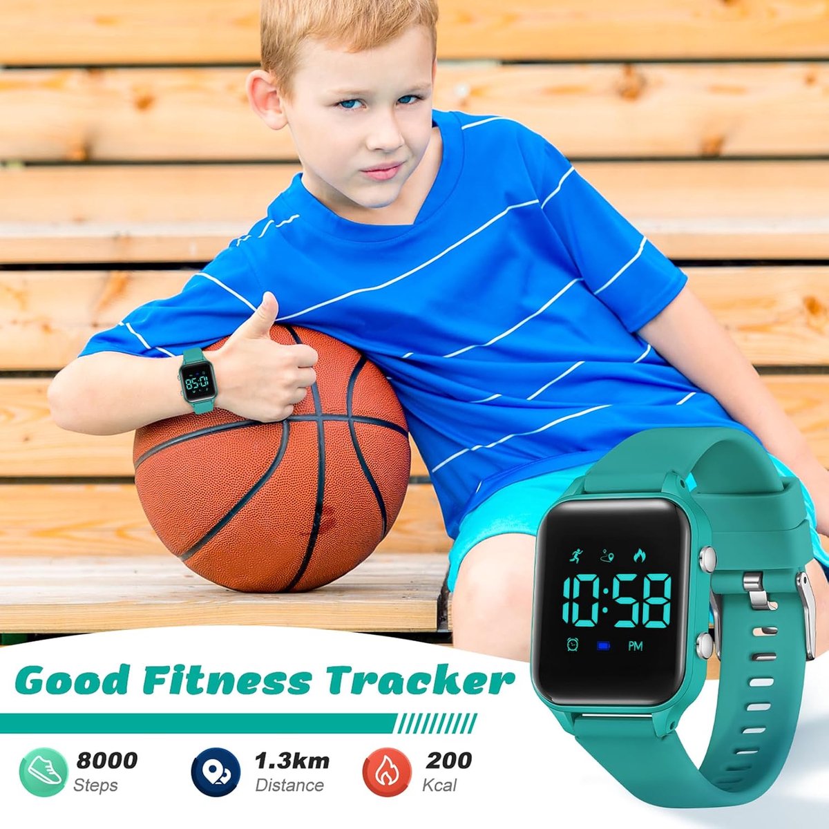 Kinder digitale horloge met stappenteller - silicone band - alarm en stopwatch - ideaal voor sportactiviteiten - SnelShoppen
